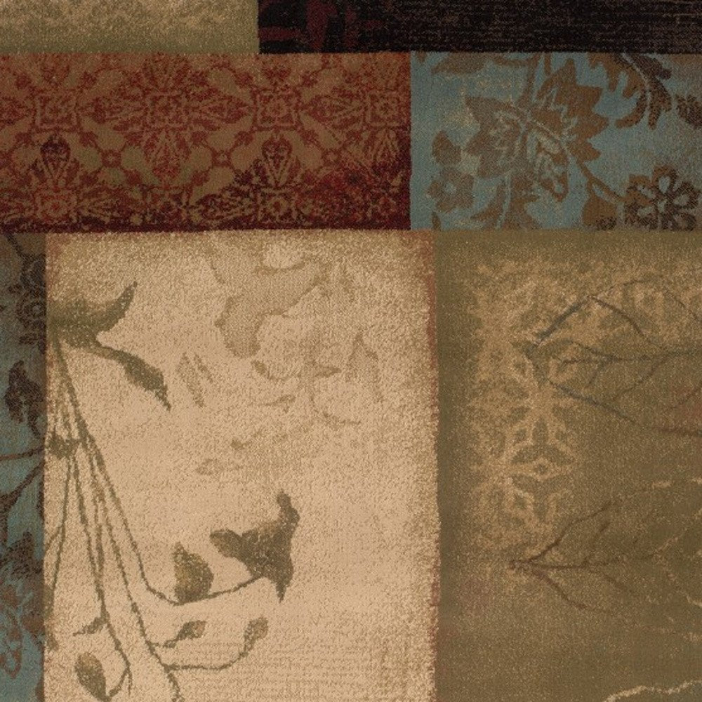 4' X 6' Beige And Brown Floral Block Pattern Area Rug