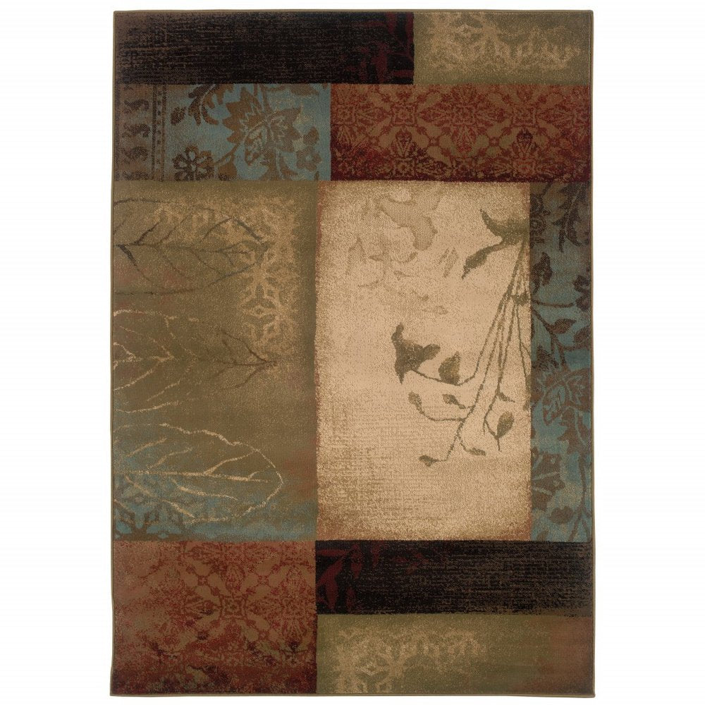 4' X 6' Beige And Brown Floral Block Pattern Area Rug