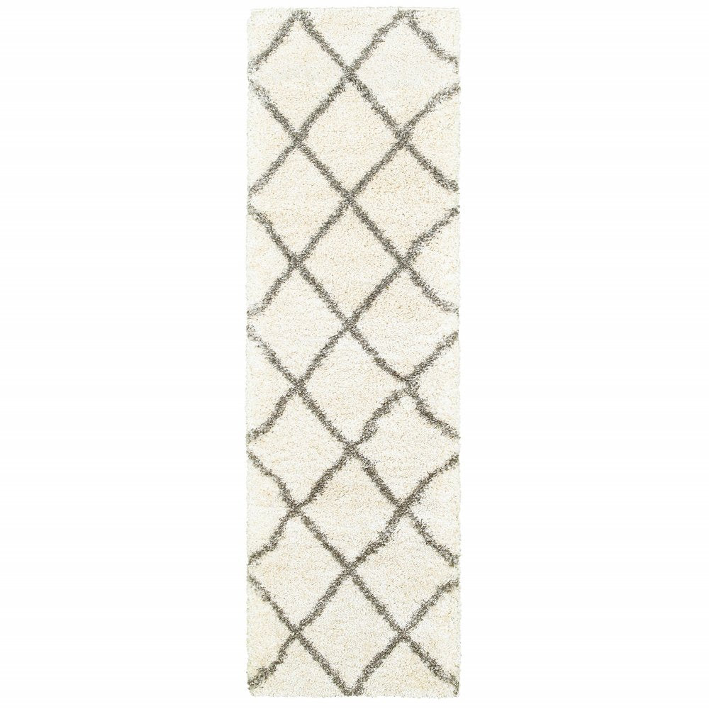 8' X 11' Ivory And Gray Geometric Lattice Area Rug