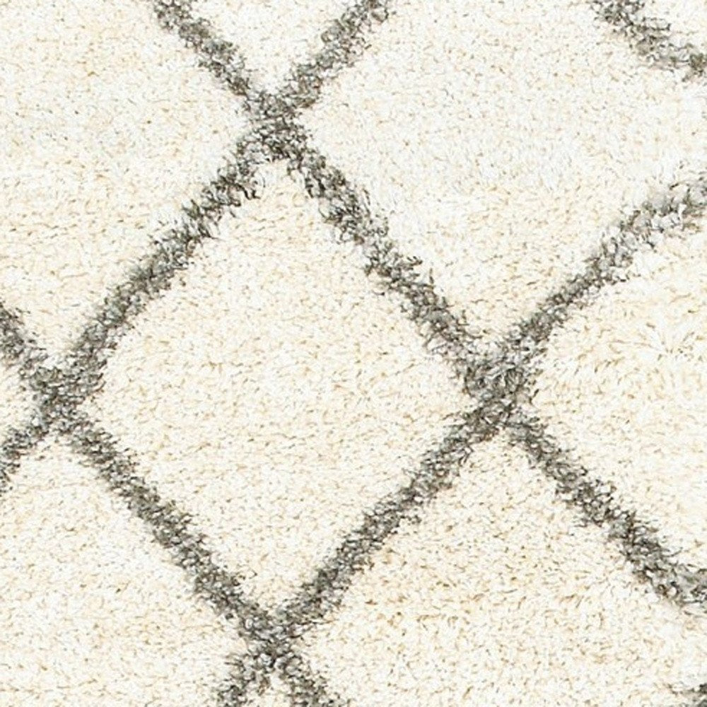 8' X 11' Ivory And Gray Geometric Lattice Area Rug
