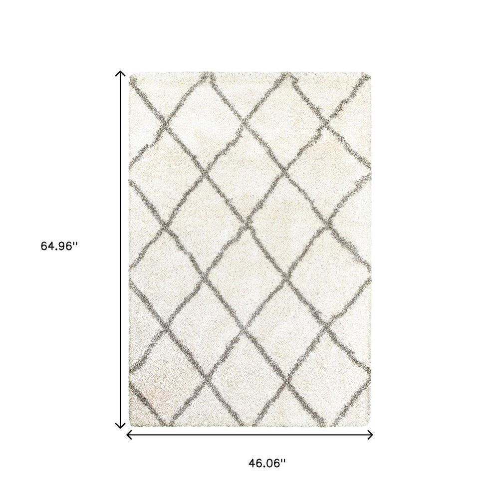 8' X 11' Ivory And Gray Geometric Lattice Area Rug