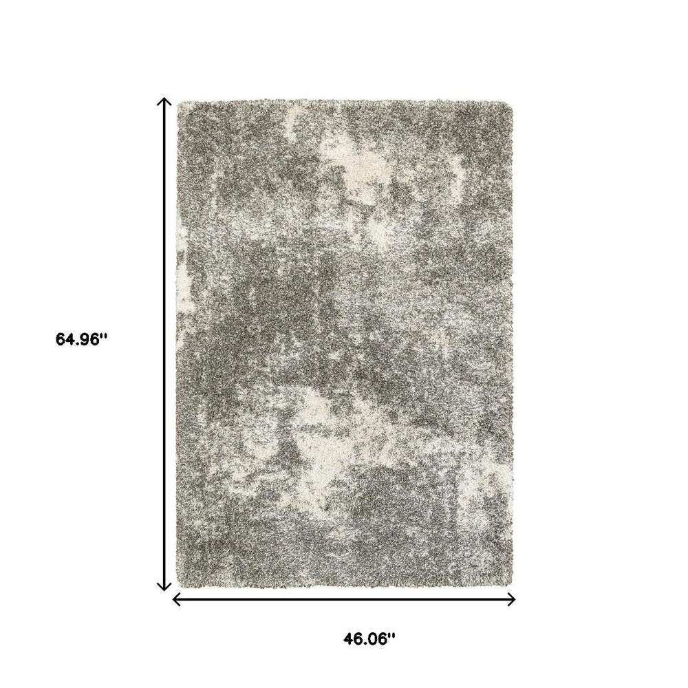 2' X 8' Gray And Ivory Distressed Abstract Runner Rug
