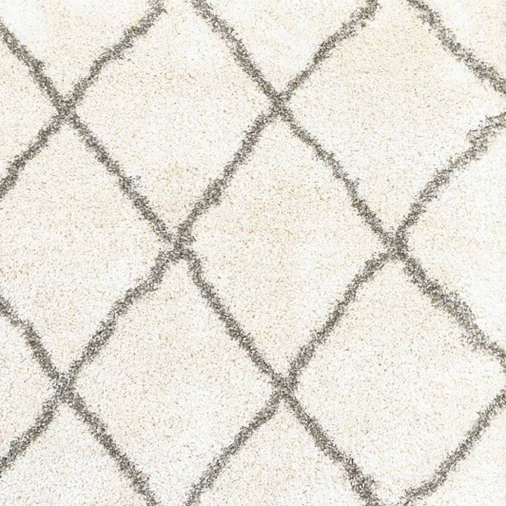 8' X 11' Ivory And Gray Geometric Lattice Area Rug