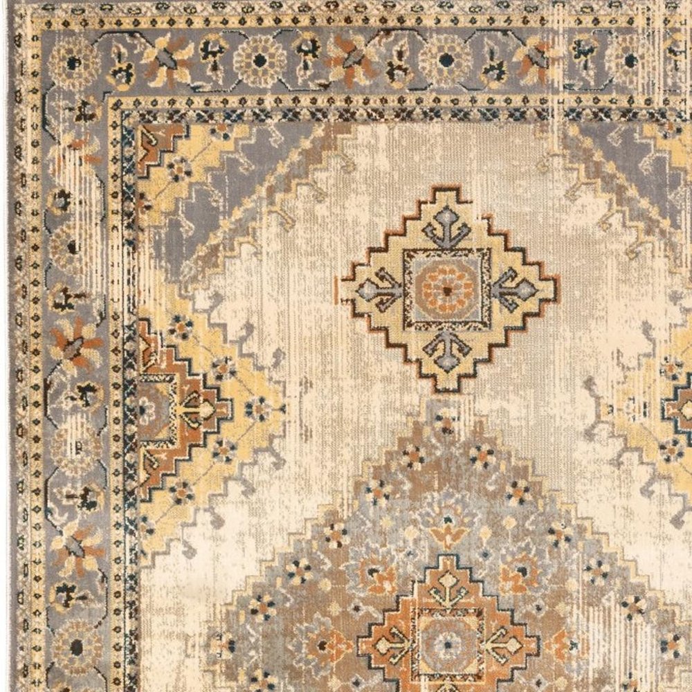 10' X 13' Gray And Beige Aztec Pattern Area Rug