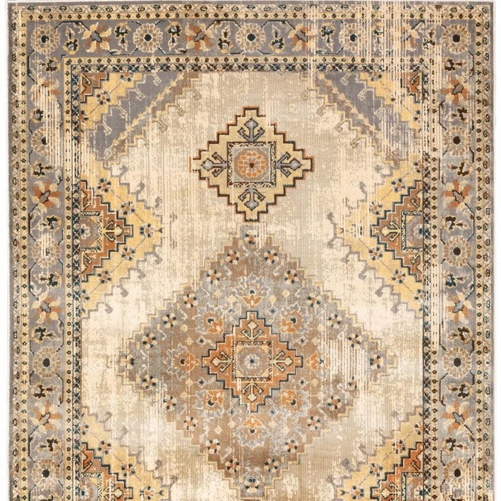 10' X 13' Gray And Beige Aztec Pattern Area Rug