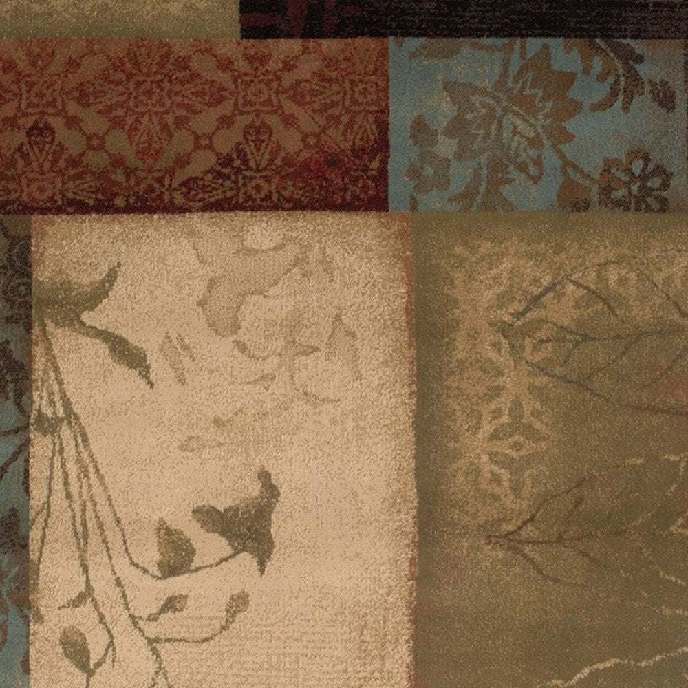 4' X 6' Beige And Brown Floral Block Pattern Area Rug