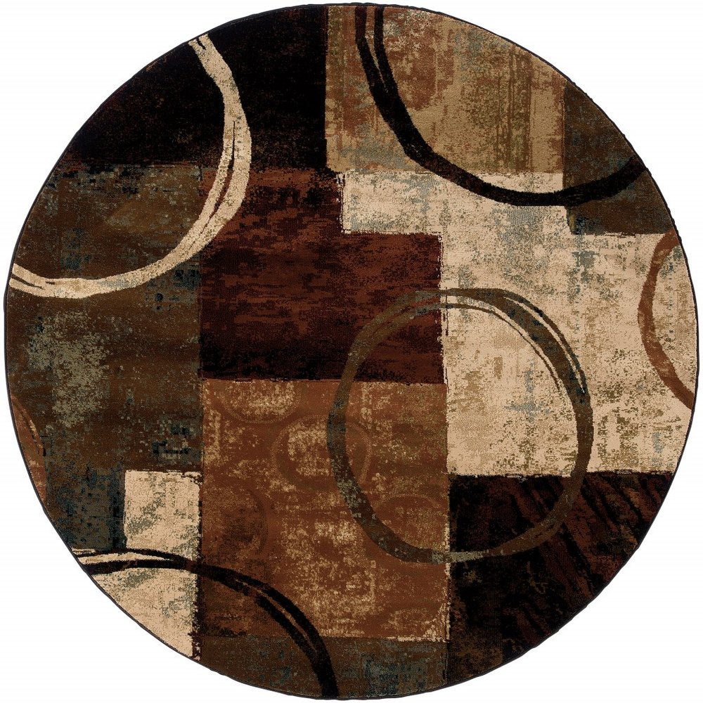 2' X 3' Brown And Black Abstract Geometric Scatter Rug