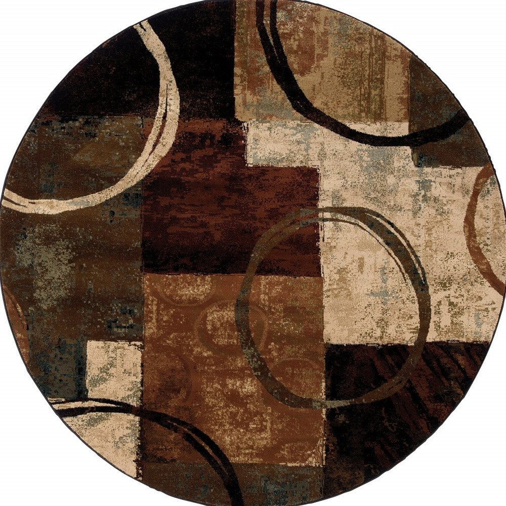 2' X 3' Brown And Black Abstract Geometric Scatter Rug