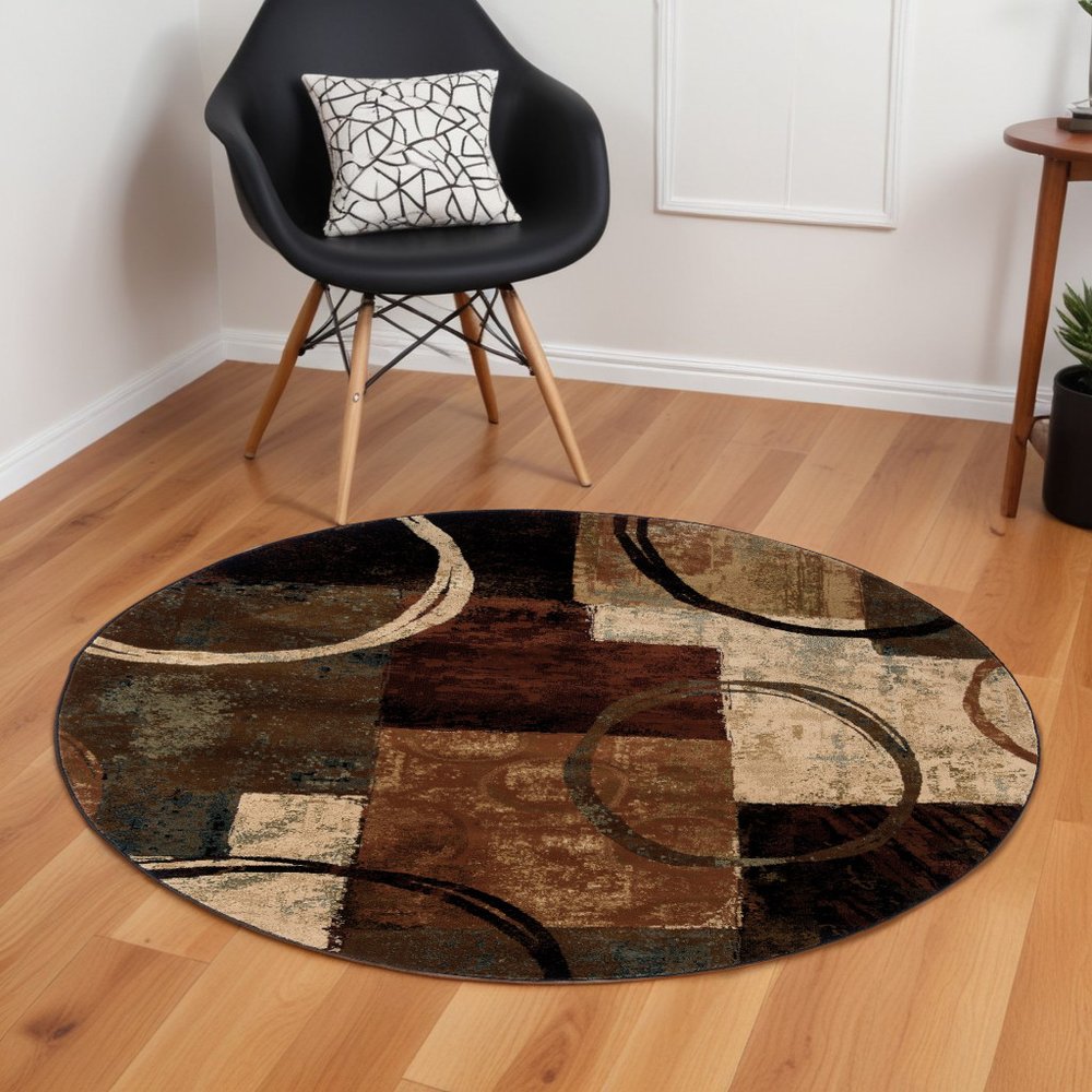 2' X 3' Brown And Black Abstract Geometric Scatter Rug