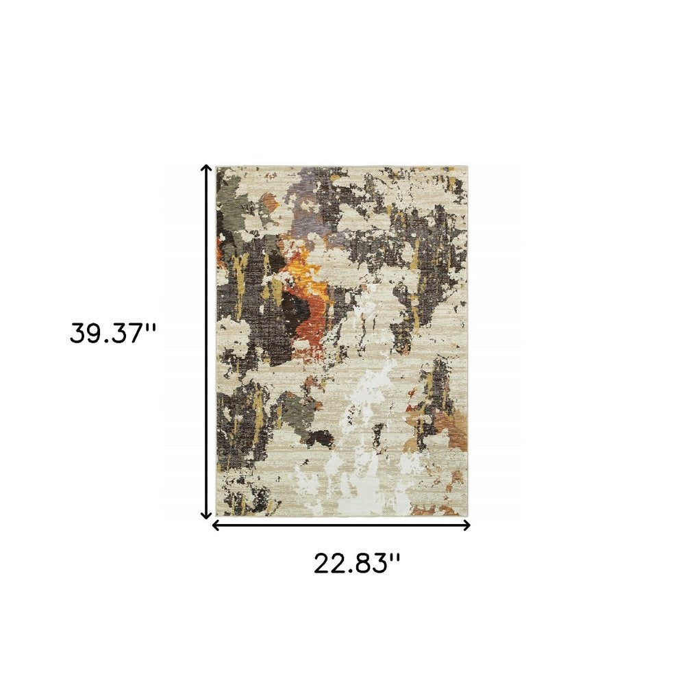 3' X 5' Beige And Black Area Rug