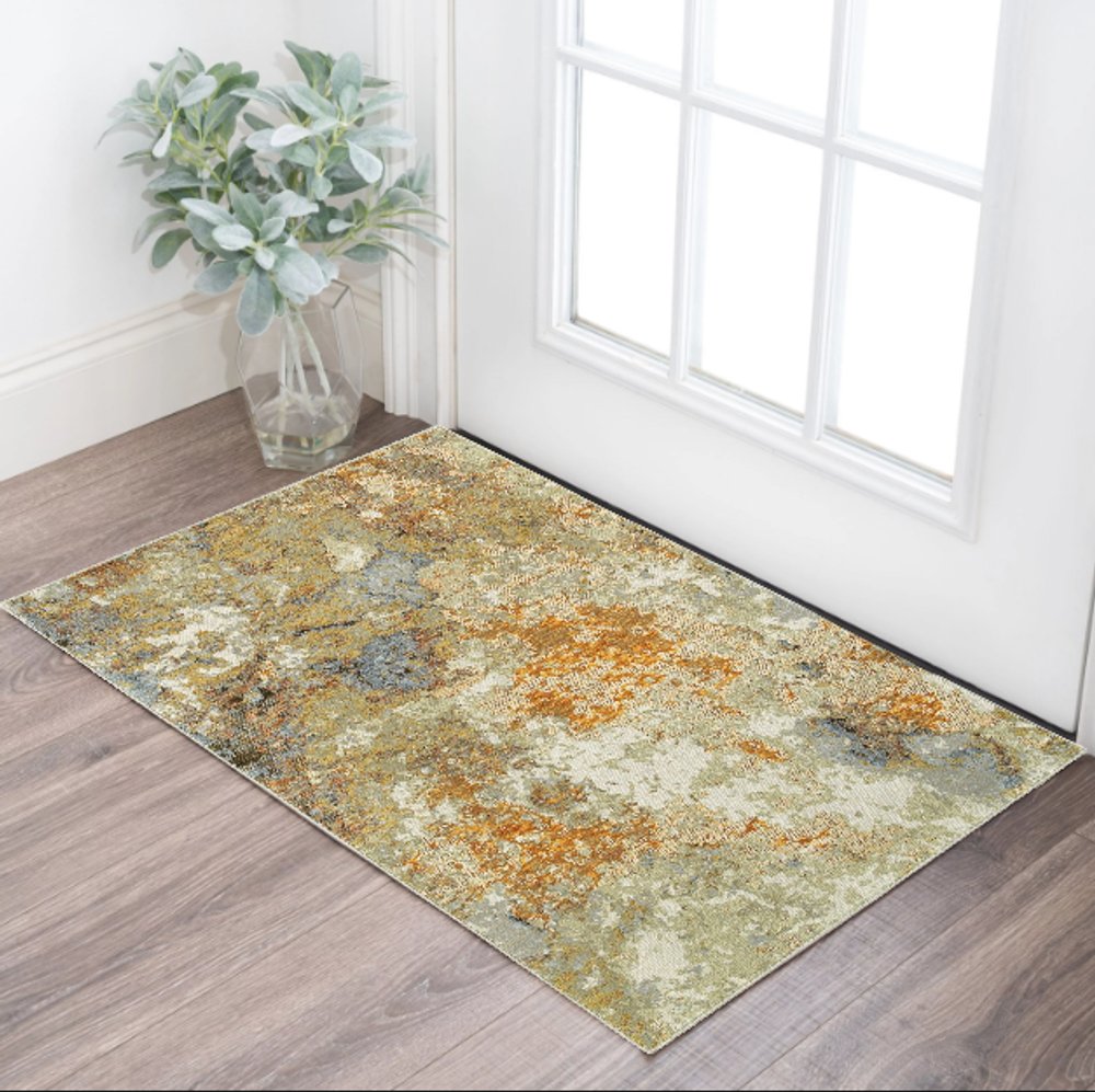 2' X 3' Gold and Ivory Power Loom Area Rug