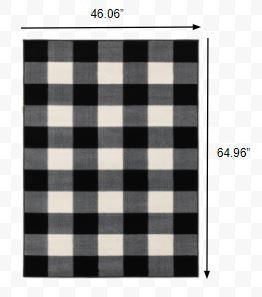 8' Ivory And Black Gingham Runner Rug