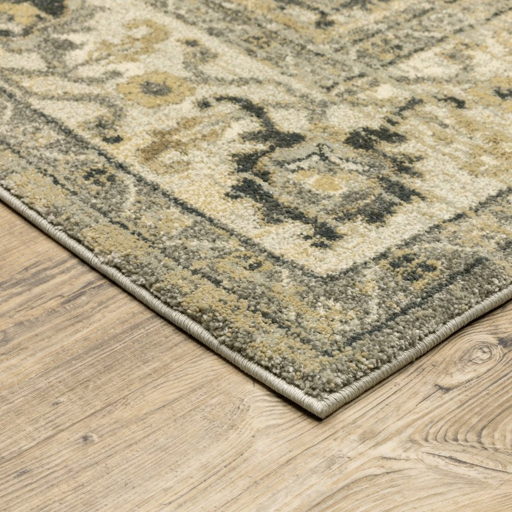 10' X 13' Beige And Gray Medallion Distressed Area Rug