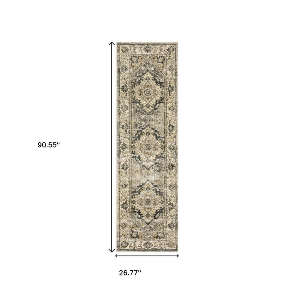 10' X 13' Beige And Gray Medallion Distressed Area Rug