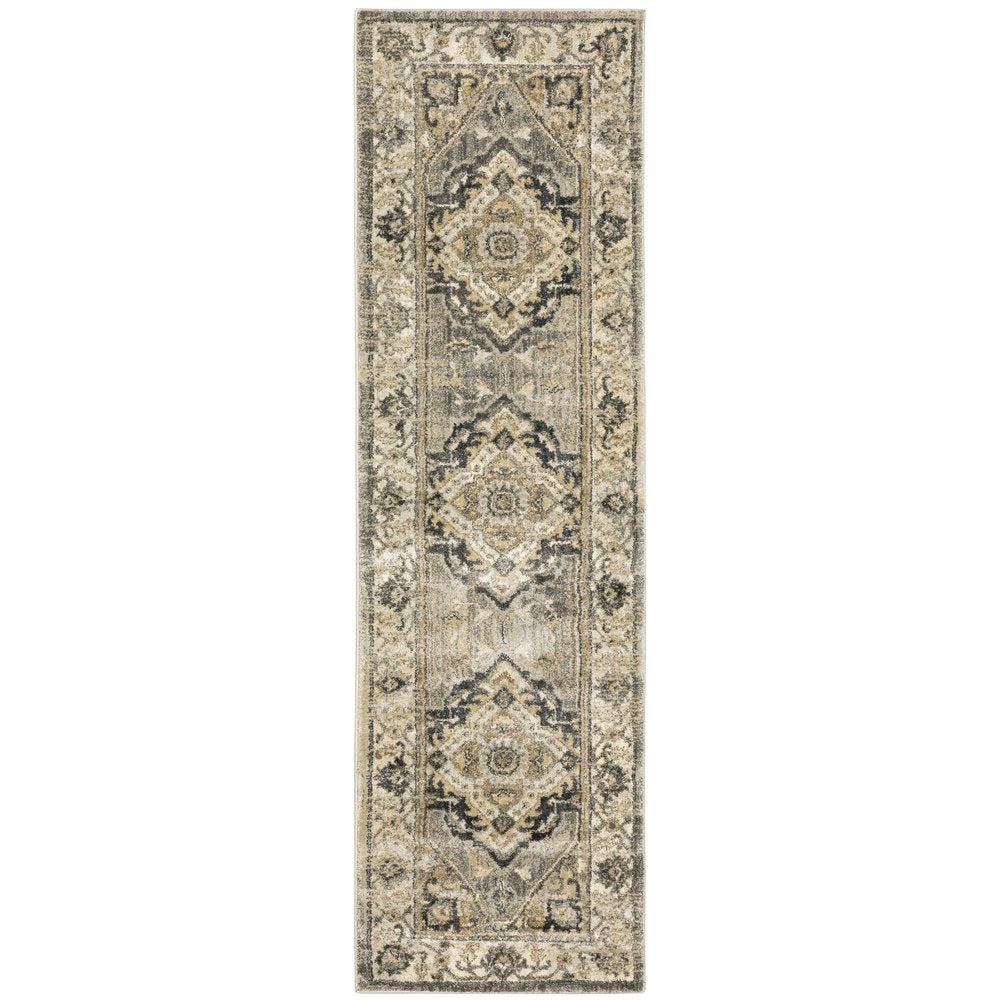 10' X 13' Beige And Gray Medallion Distressed Area Rug