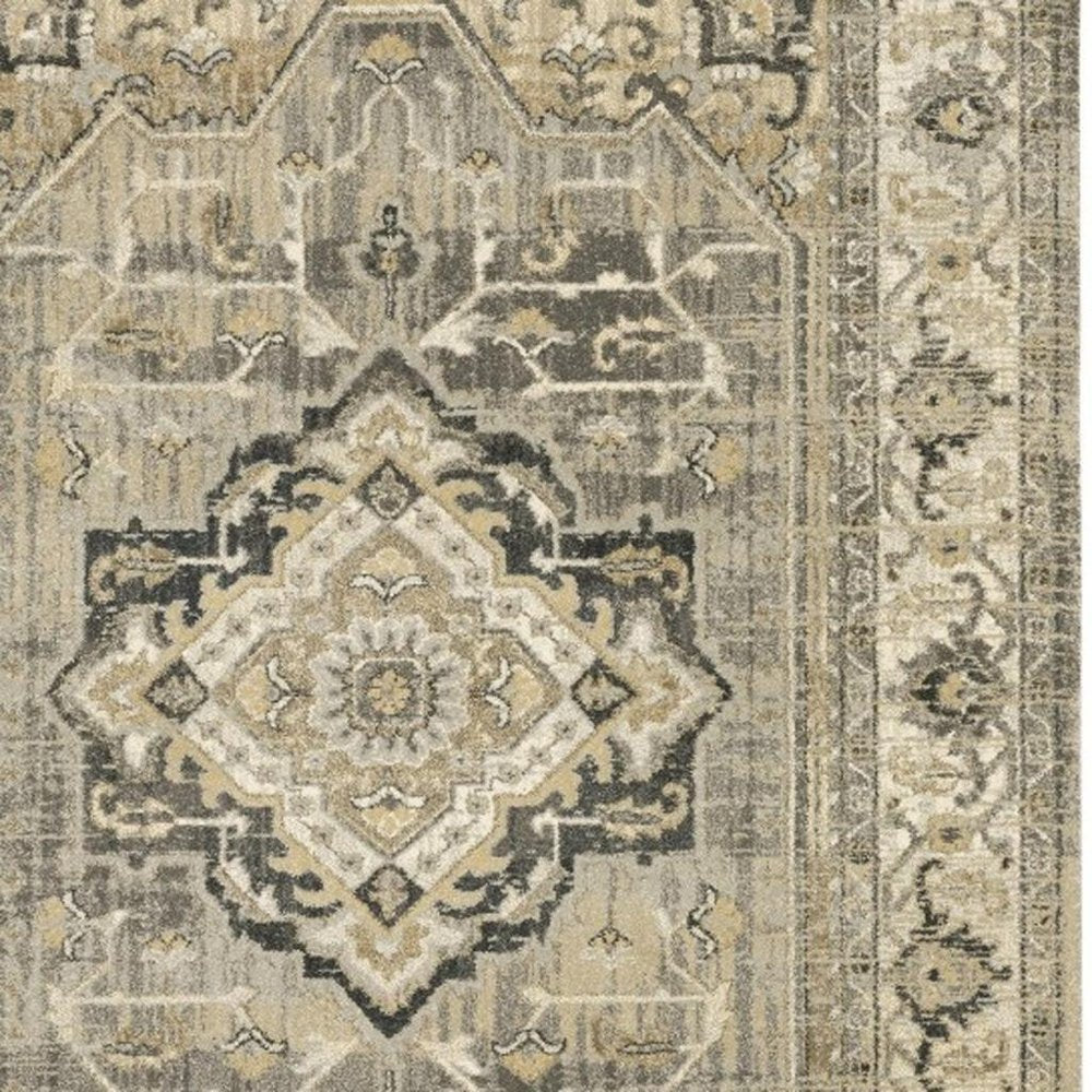 10' X 13' Beige And Gray Medallion Distressed Area Rug