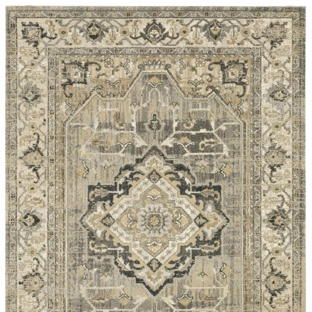 10' X 13' Beige And Gray Medallion Distressed Area Rug