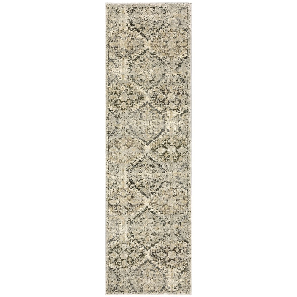 2' X 8' Ivory And Gray Floral Trellis Indoor Runner Rug