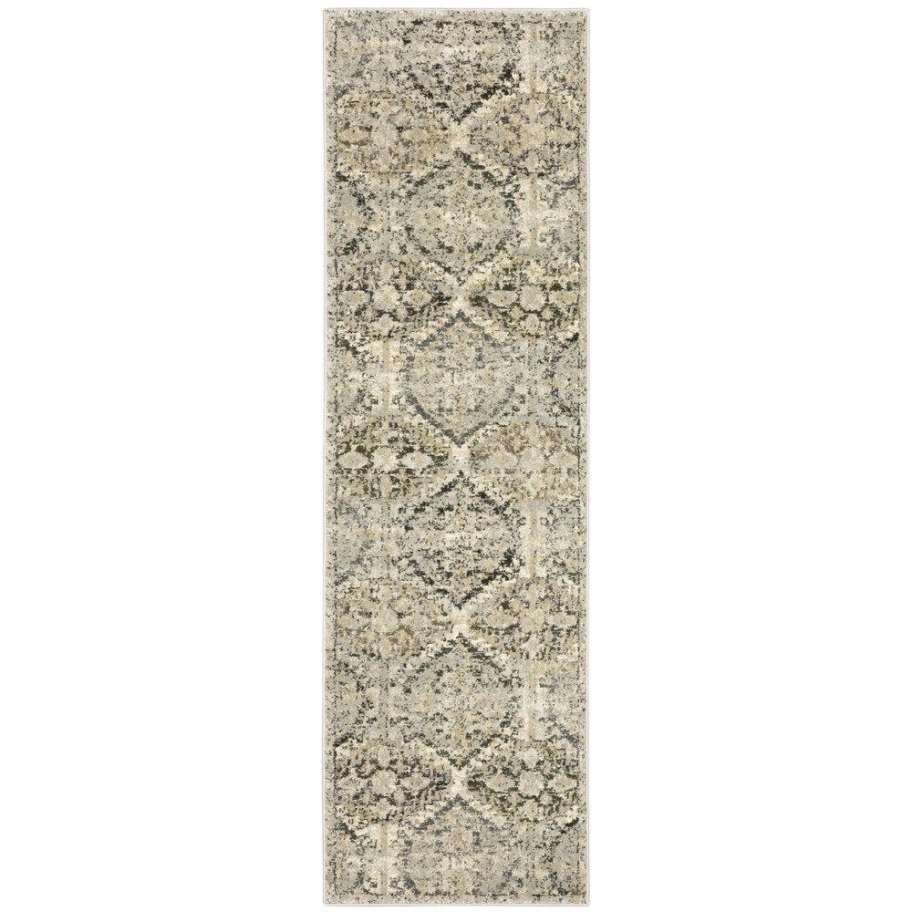 2' X 8' Ivory And Gray Floral Trellis Indoor Runner Rug