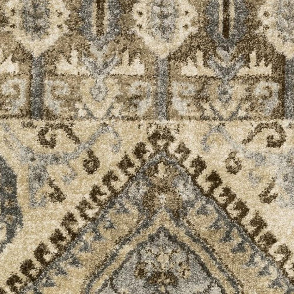 2' X 8' Tan And Gold Central Medallion Indoor Runner Rug