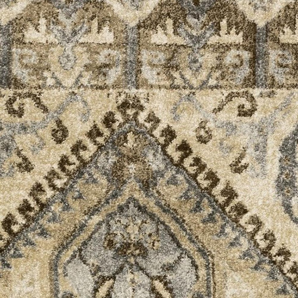 2' X 8' Tan And Gold Central Medallion Indoor Runner Rug