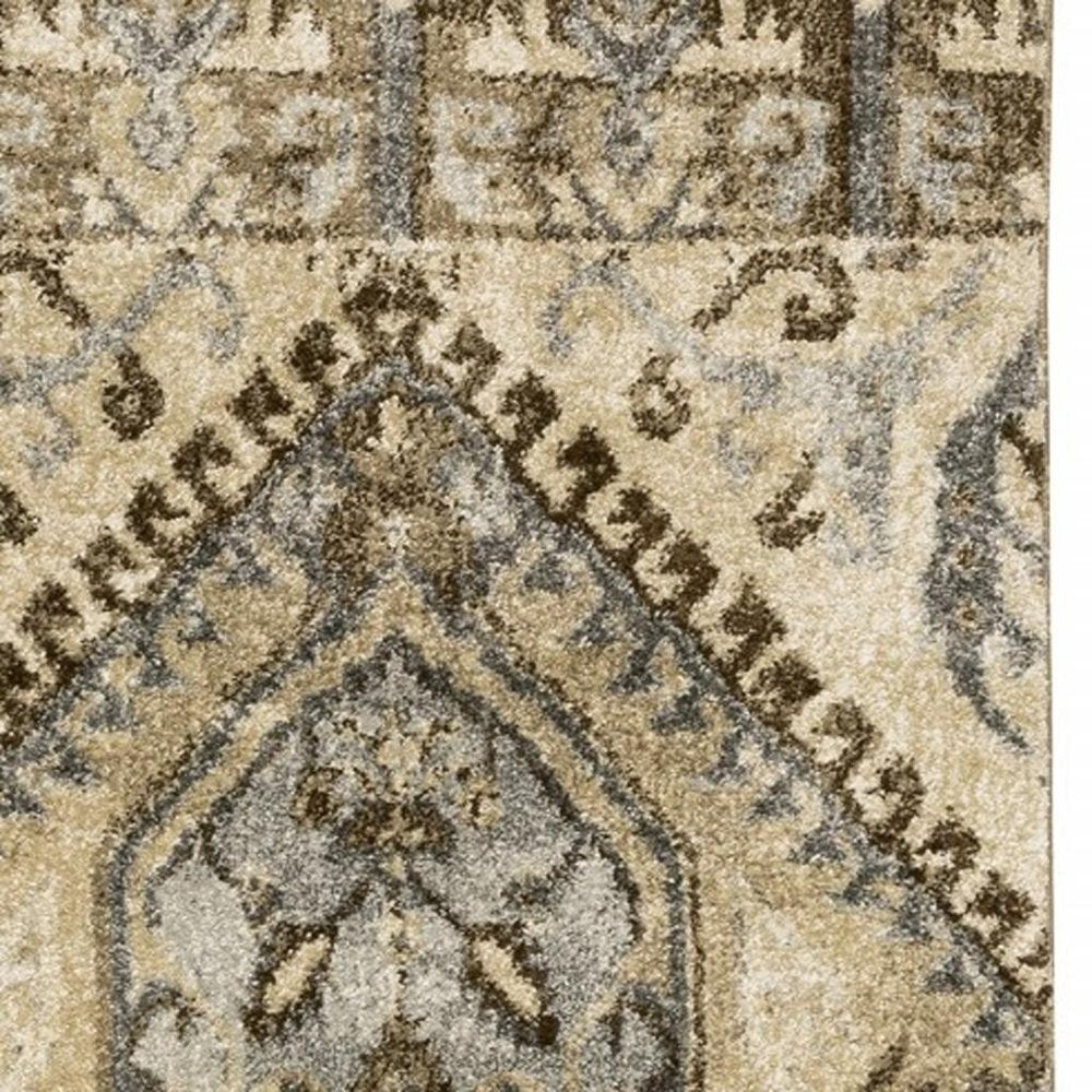 2' X 8' Tan And Gold Central Medallion Indoor Runner Rug