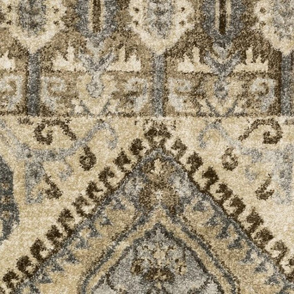 2' X 8' Tan And Gold Central Medallion Indoor Runner Rug