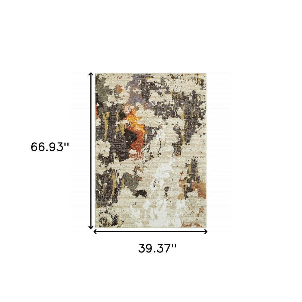 3' X 5' Beige And Black Area Rug