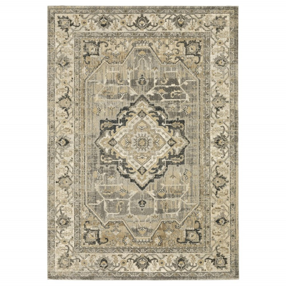 10' X 13' Beige And Gray Medallion Distressed Area Rug