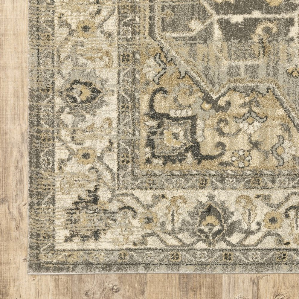 10' X 13' Beige And Gray Medallion Distressed Area Rug
