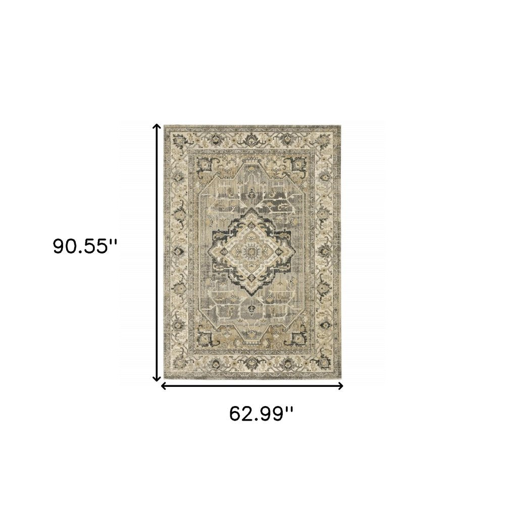 10' X 13' Beige And Gray Medallion Distressed Area Rug