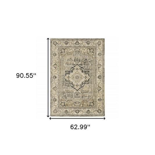 10' X 13' Beige And Gray Medallion Distressed Area Rug