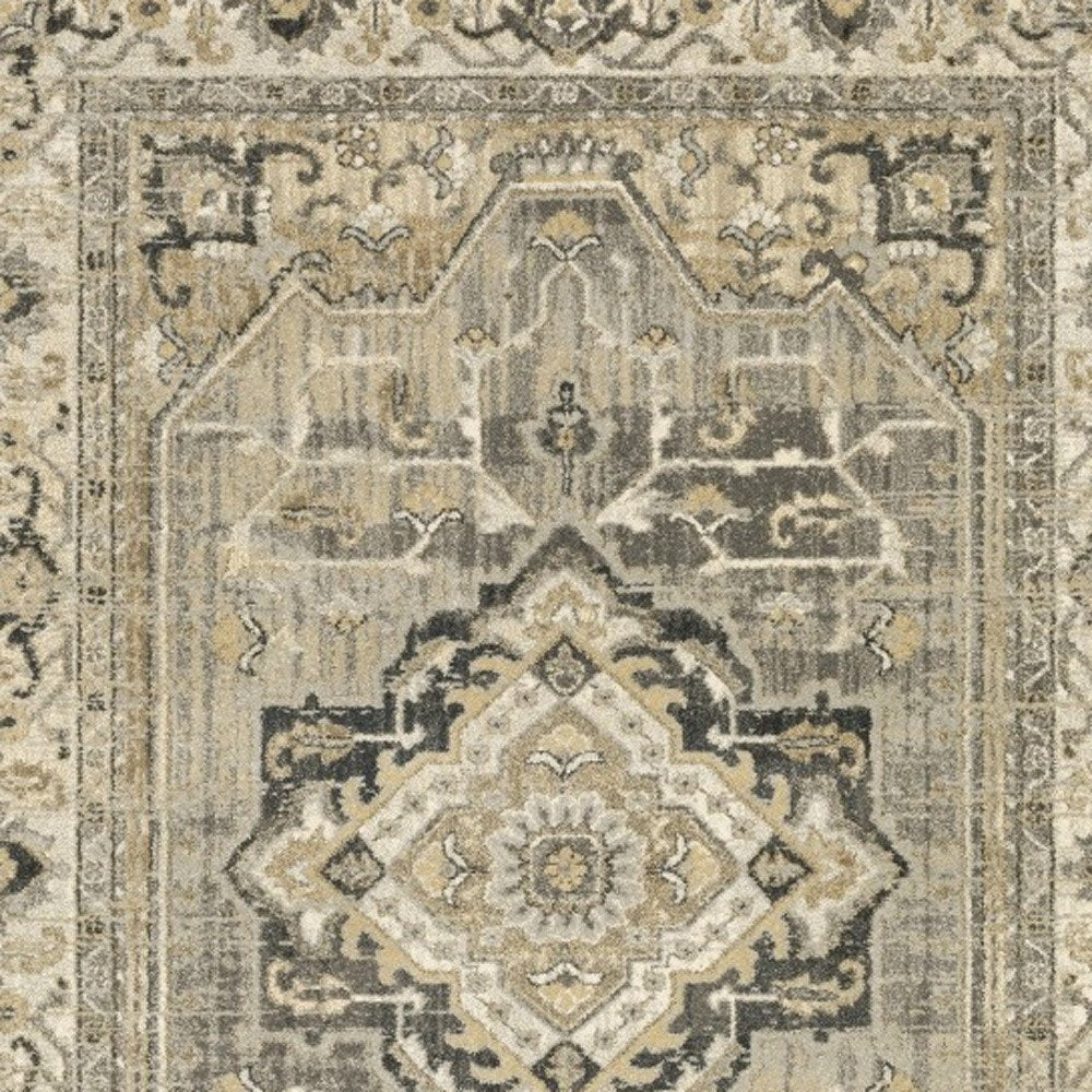 10' X 13' Beige And Gray Medallion Distressed Area Rug