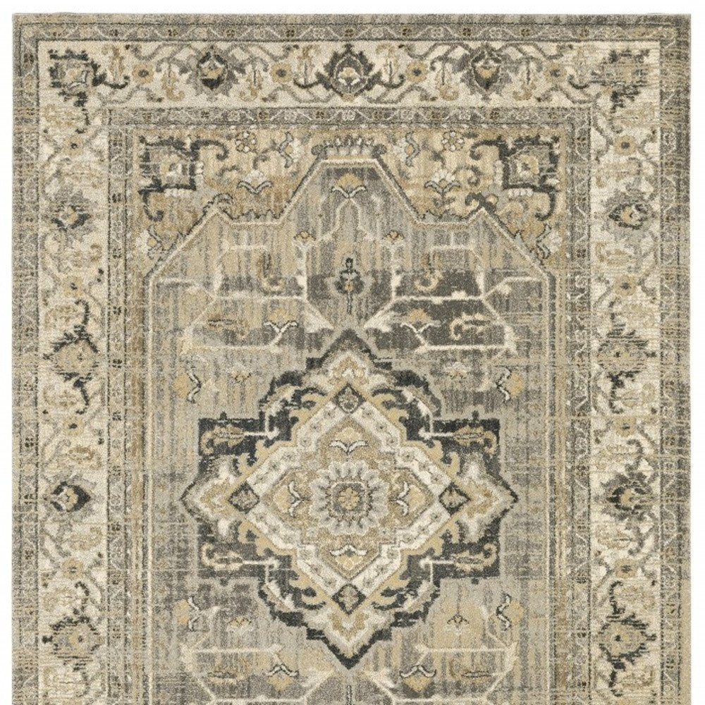 10' X 13' Beige And Gray Medallion Distressed Area Rug