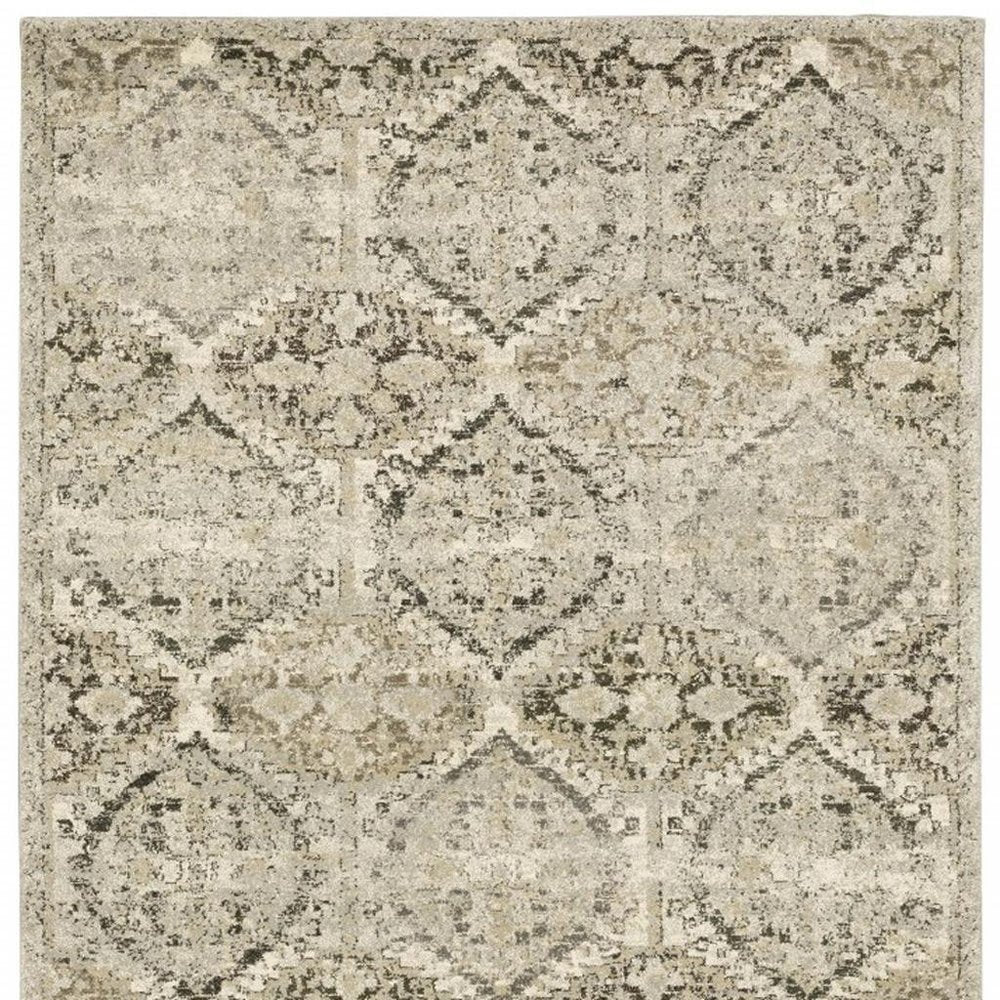 2' X 8' Ivory And Gray Floral Trellis Indoor Runner Rug
