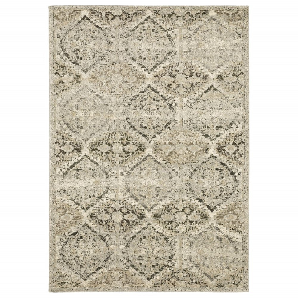 2' X 8' Ivory And Gray Floral Trellis Indoor Runner Rug