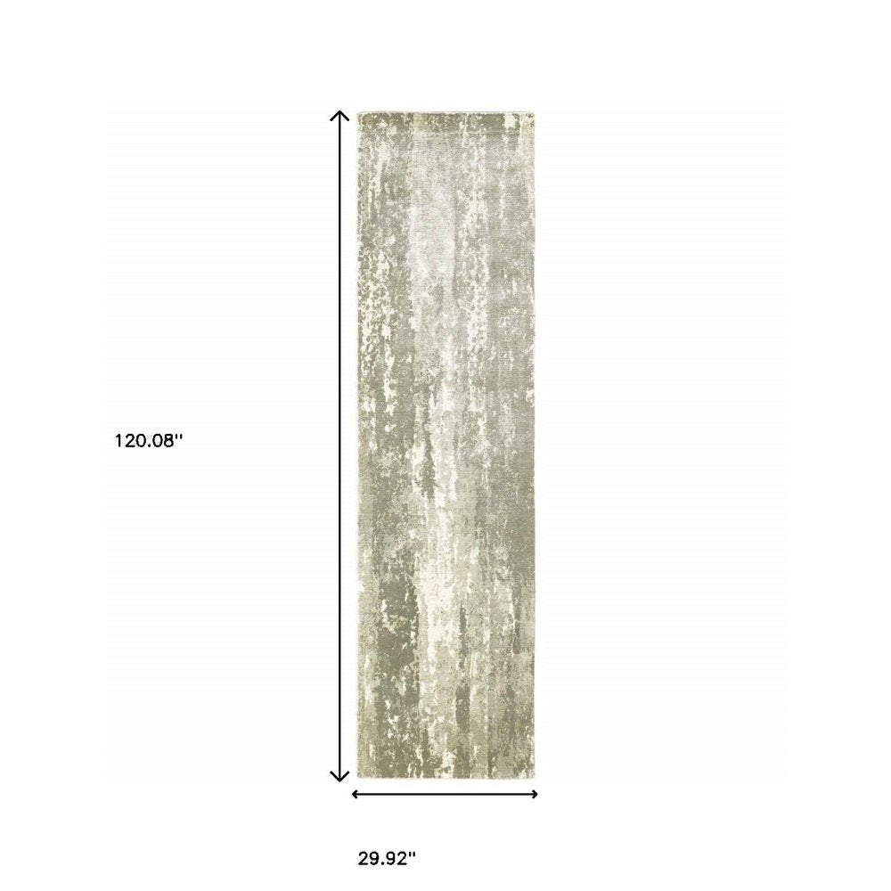 8' X 10' Gray And Ivory Abstract Hand Loomed Distressed Area Rug