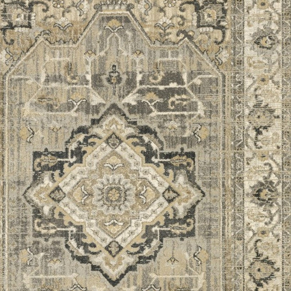 10' X 13' Beige And Gray Medallion Distressed Area Rug