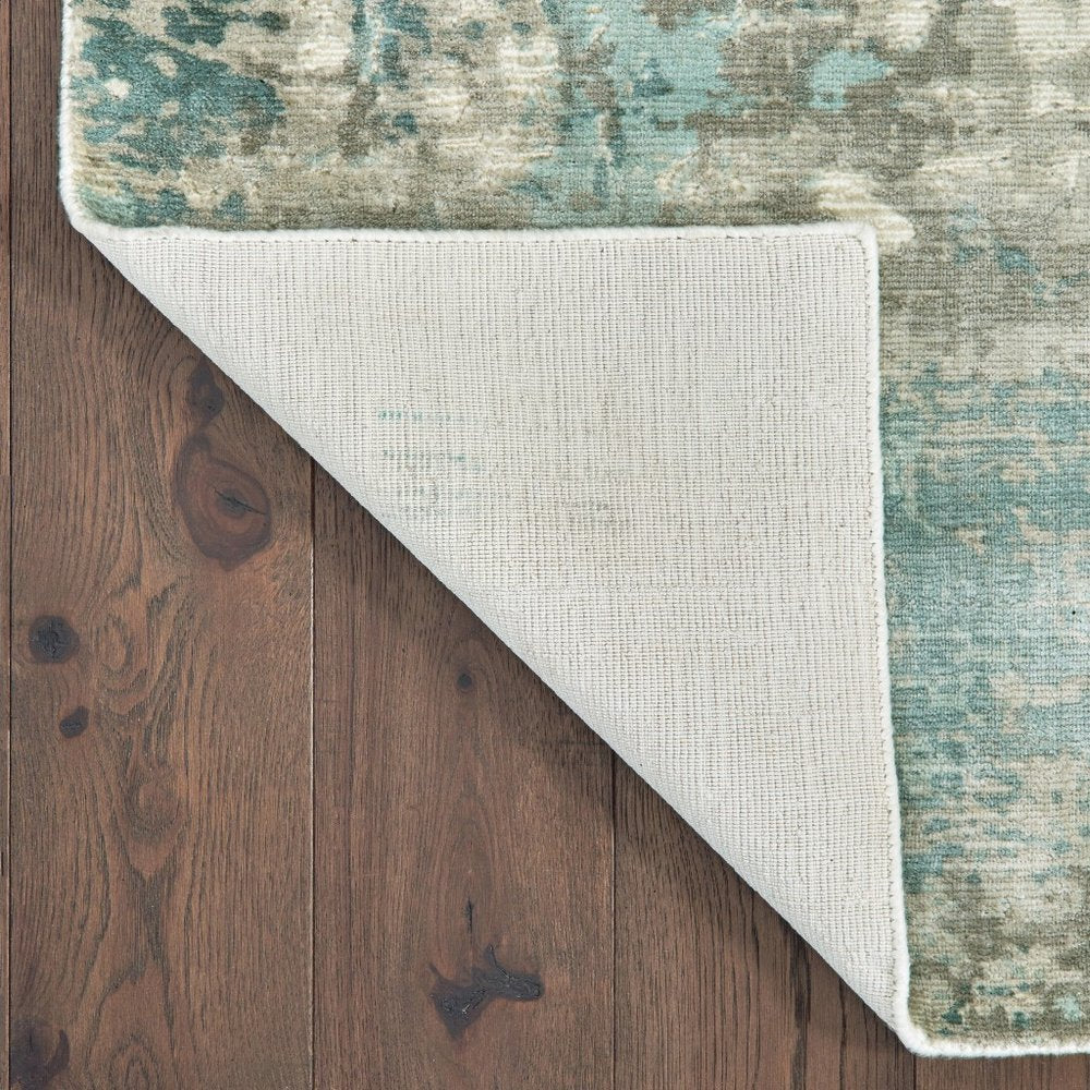 9' X 12' Blue And Gray Abstract Hand Loomed Distressed Area Rug