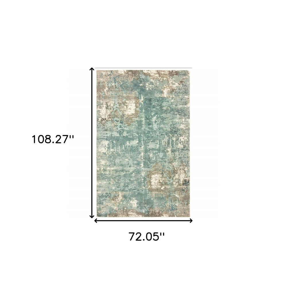 9' X 12' Blue And Gray Abstract Hand Loomed Distressed Area Rug