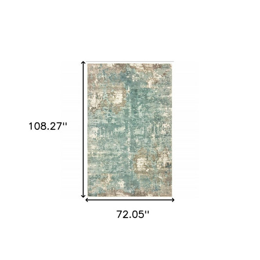 9' X 12' Blue And Gray Abstract Hand Loomed Distressed Area Rug