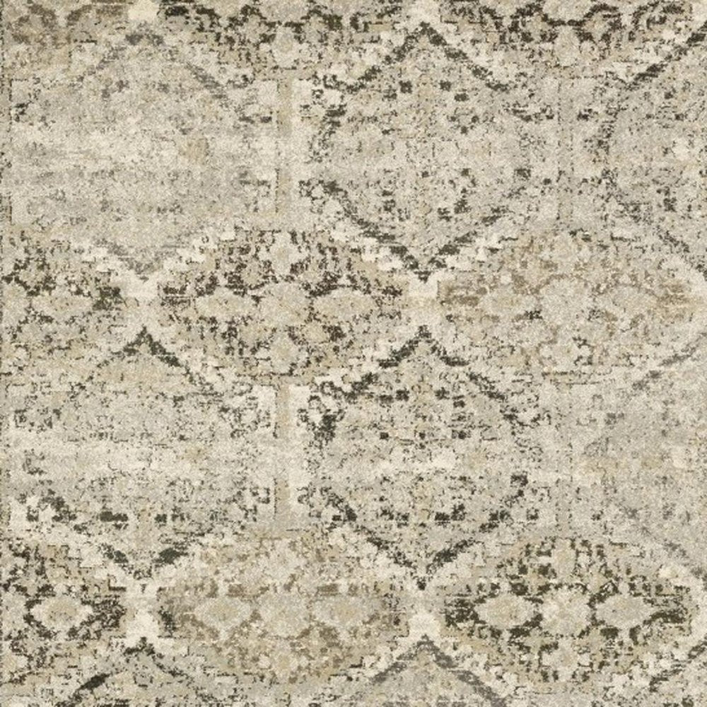 2' X 8' Ivory And Gray Floral Trellis Indoor Runner Rug