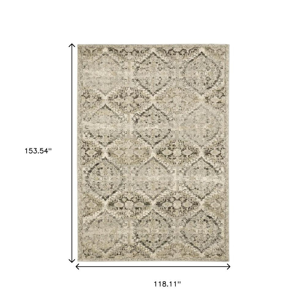 2' X 8' Ivory And Gray Floral Trellis Indoor Runner Rug