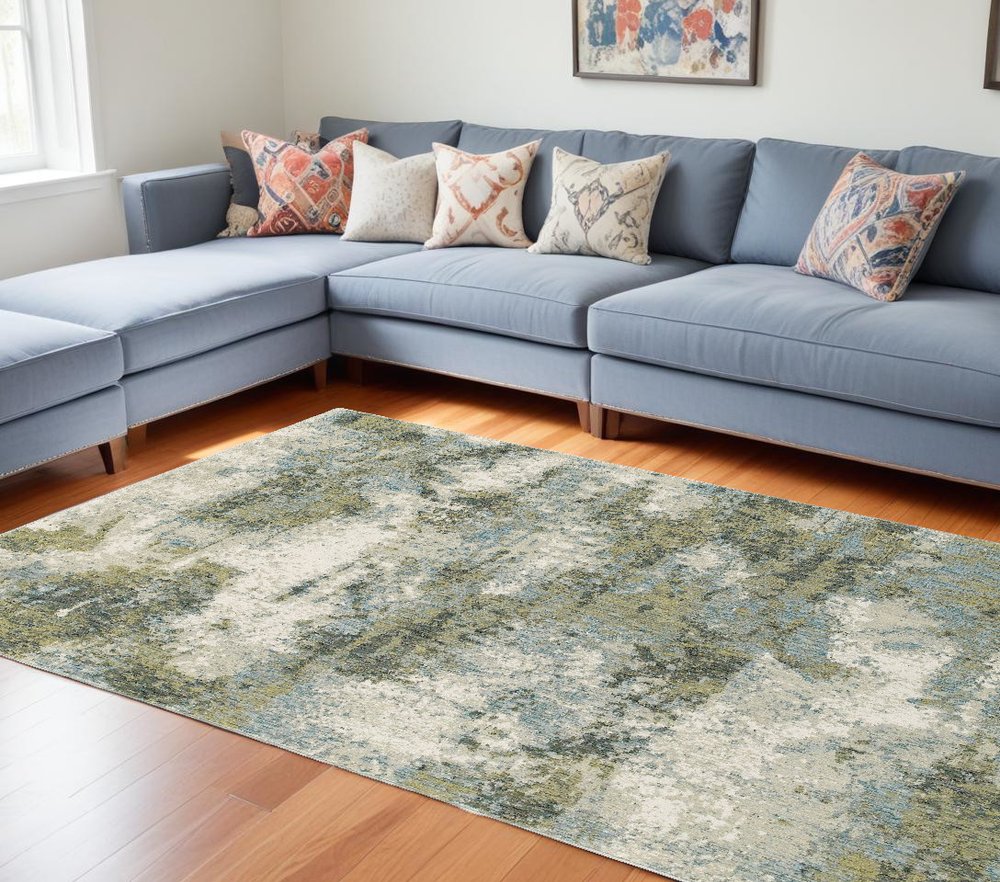 9' X 12' Blue Green Power Loom Area Rug