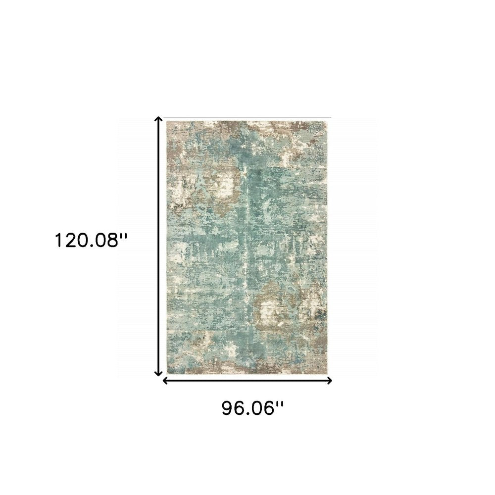 9' X 12' Blue And Gray Abstract Hand Loomed Distressed Area Rug