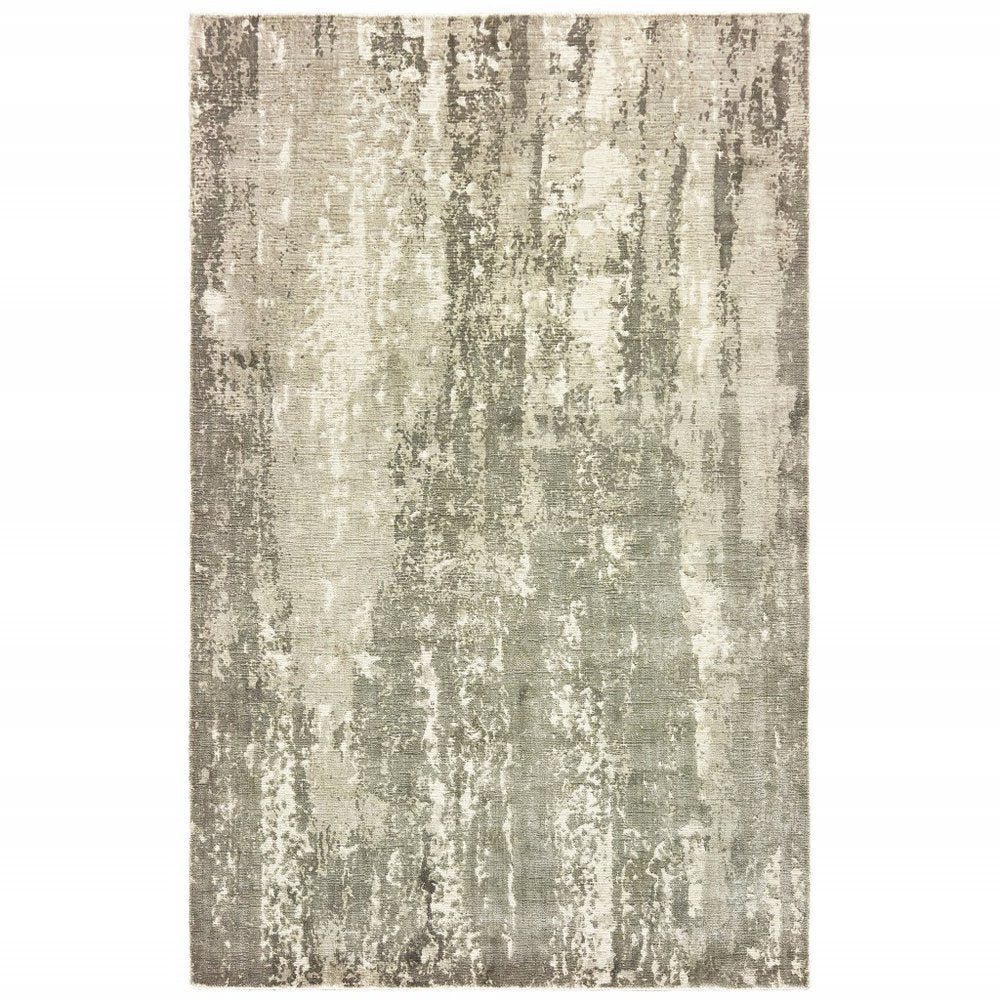 8' X 10' Gray And Ivory Abstract Hand Loomed Distressed Area Rug