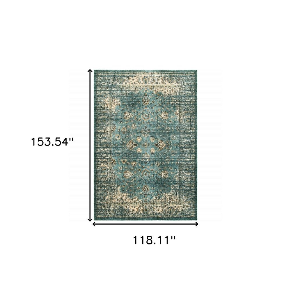 10' X 13' Blue And Ivory Medallion Distressed Area Rug