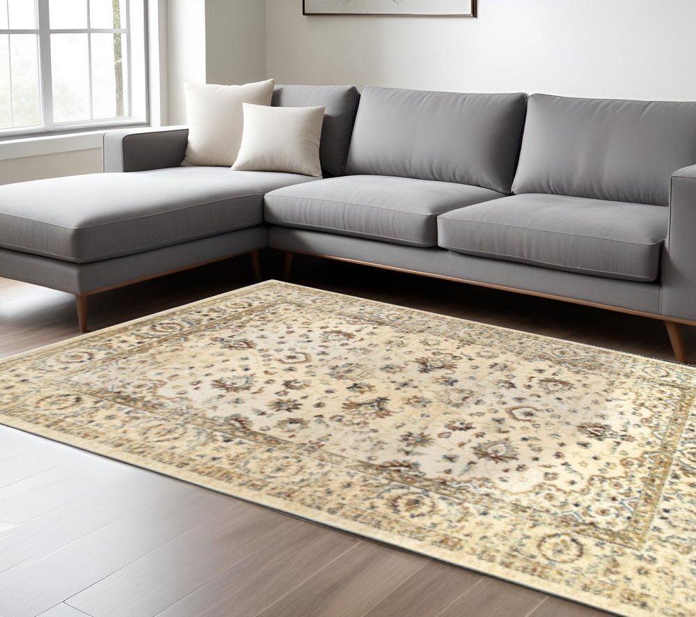 10' X 13' Blue And Ivory Medallion Distressed Area Rug