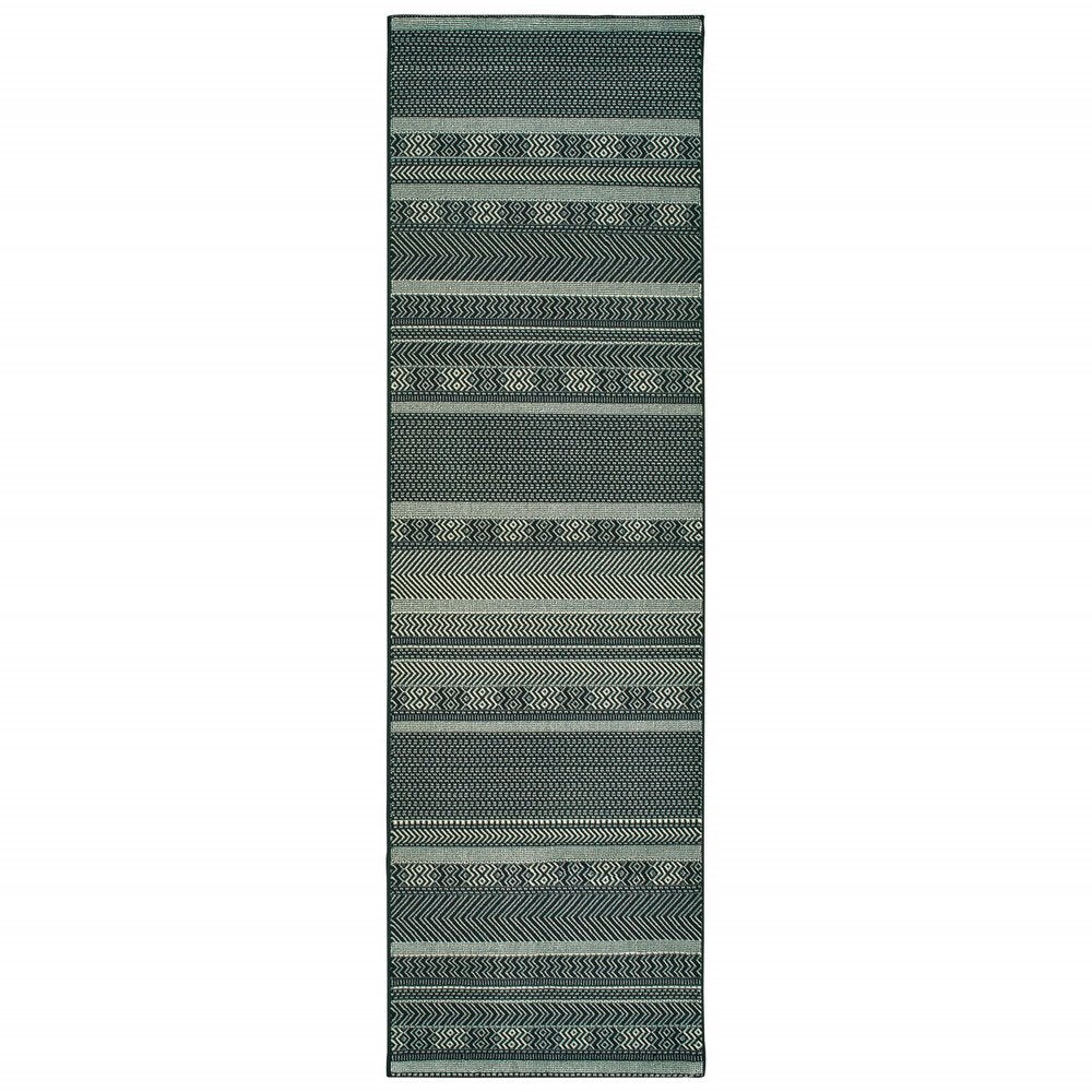 10' X 13' Black And Ivory Geometric Area Rug