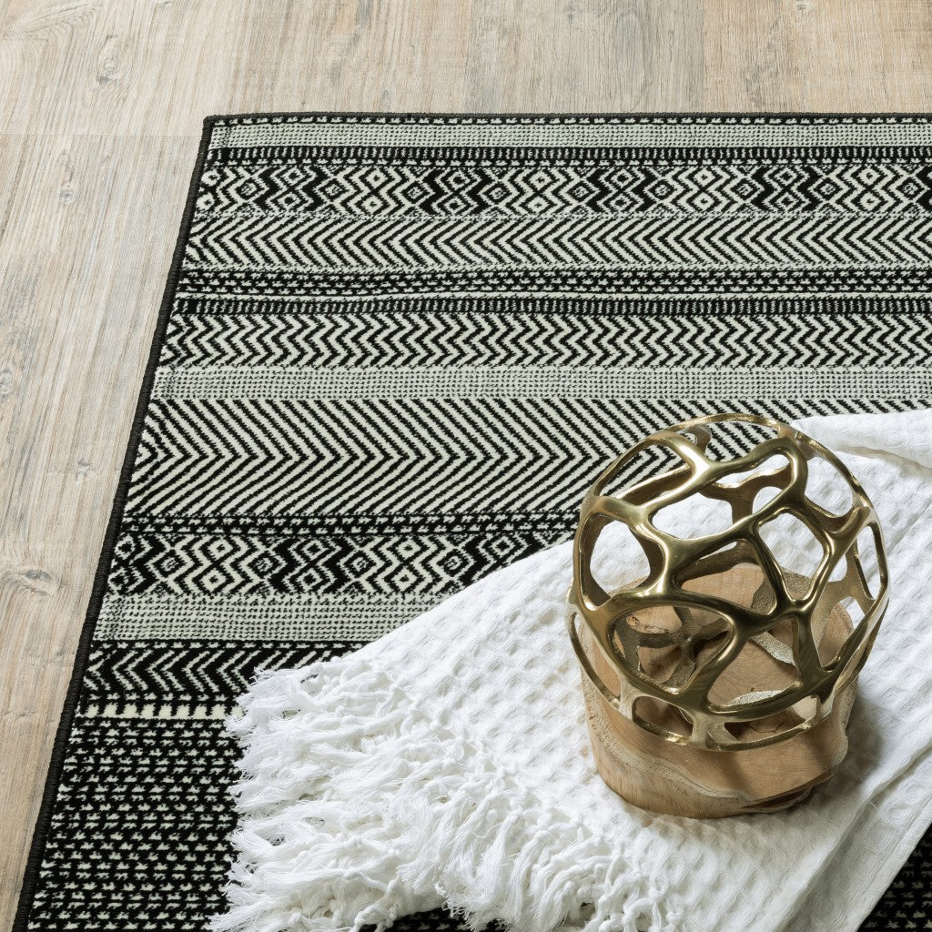 10' X 13' Black And Ivory Geometric Area Rug